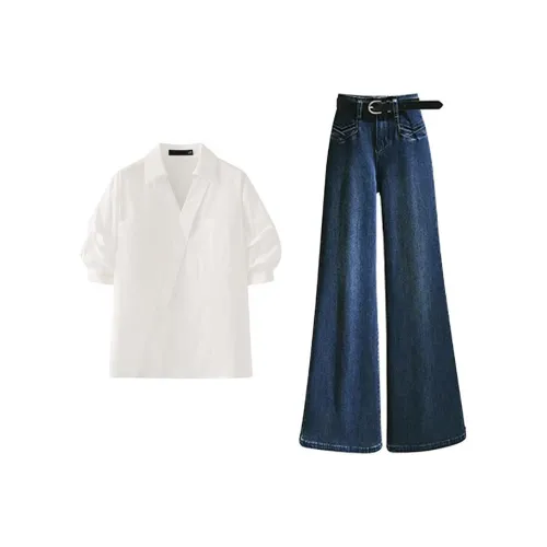 MARIE·COCO Белая рубашка + Джинсы Женские Повседневные костюмы