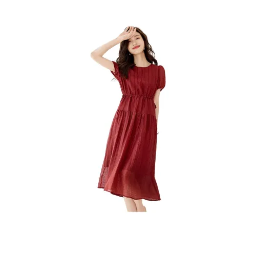 Mo Han Yi Mei Red Женские Короткие Платья с Рукавами