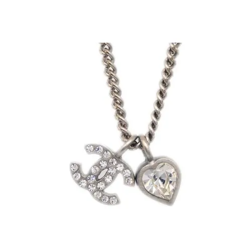 CHANEL CC Серебряный Покрытый Стразы Ожерелья Женское Серебряное