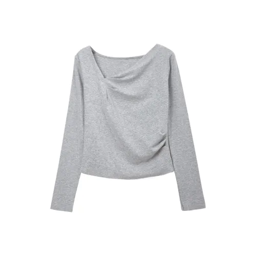 SUSANSAN 2025 Дизайн Серый Базовый слой Внутренний Облегающий крой Топ Женский