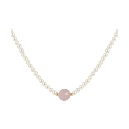 NATURALLYJOJO Титановая сталь Розовый кристалл Искусственная жемчужина Ожерелья Женские Розовый Белый