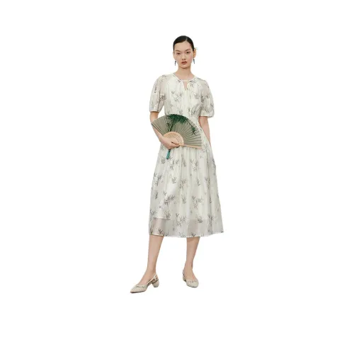 Hopeshow Короткий рукав Платье Женское Белое с Цветочным