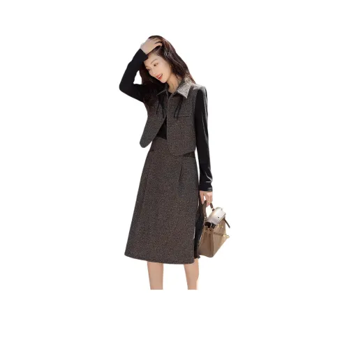 【Dme】 Длинное платье с длинными рукавами женское темно-серый