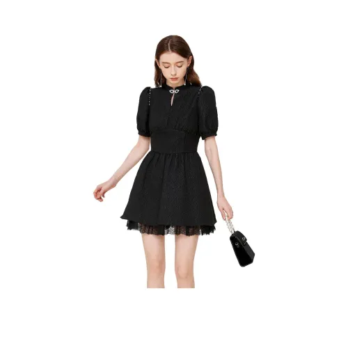 Caroline Черное Женское Короткое Платье с Рукавами