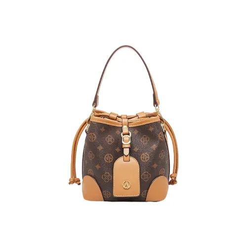 AOKANG Сумка-ведро из ПВХ Сумка для подмышек Сумка через плечо Маленькая женская Кофейного Экрю цвета