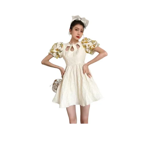 KEAB Короткий рукав Платье Женское Кремово-желтое