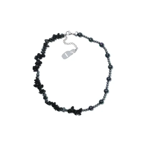 Get'em ON Черный Crushed Камень Серебряный Жемчужный Серебряный Титановая сталь Ожерелья Унисекс