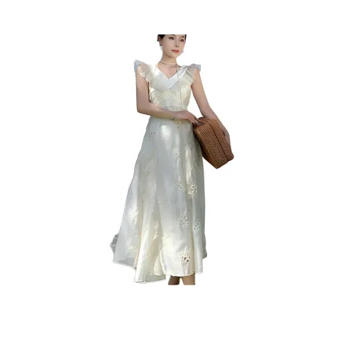 DOSOHEB Короткий рукав Платье Женское Белое