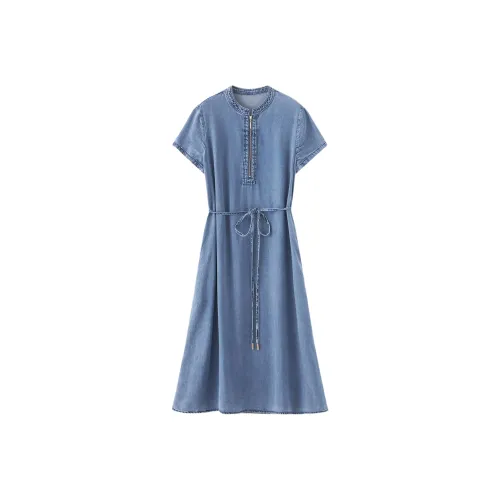 MH Синий Женские Короткие Платья с Рукавами