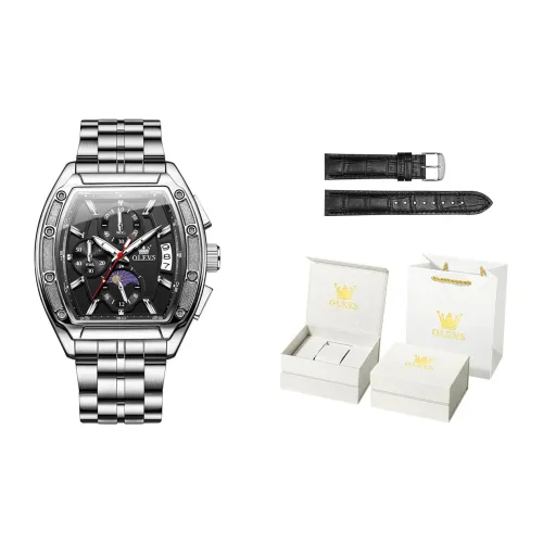 OLEVS Кварцевый механизм ремешок из нержавеющей стали мужские часы черный циферблат