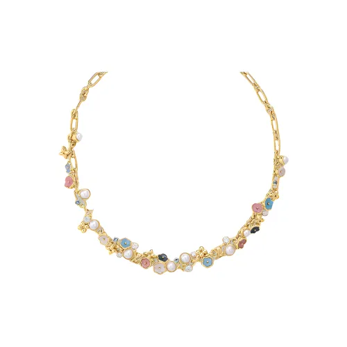 LOUIS VUITTON Металл Смола Жемчужный Кристалл Ожерелья Унисекс Золотой