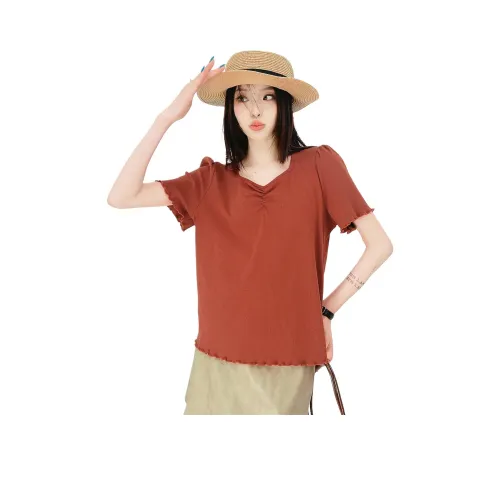 FANKUIEN Ржаво-кирпично-красные женские футболки