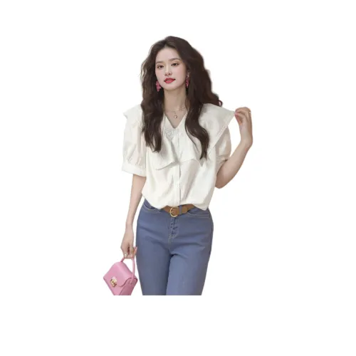 Wbwq Белый Женские Шифоновые Рубашки