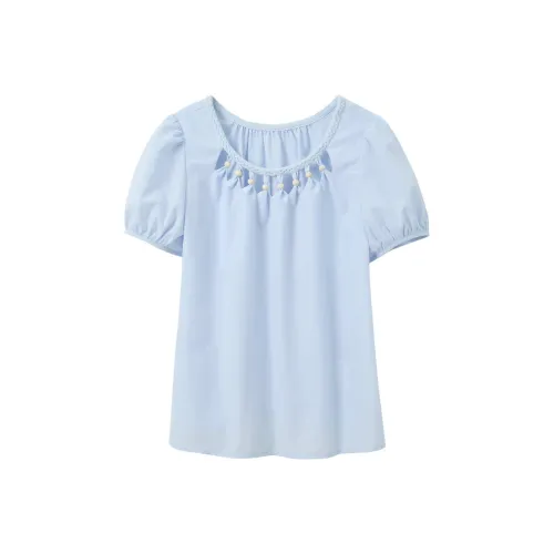 3COLOUR Небесно-голубой Женские Шифоновые Рубашки