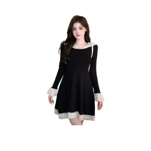 PLAY BUSH Длинное платье с длинными рукавами женское черное