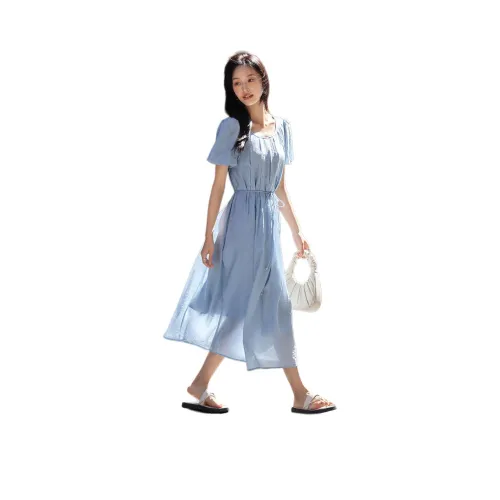 Mo Han Yi Mei Короткий рукав Платье Женское Аква-синий