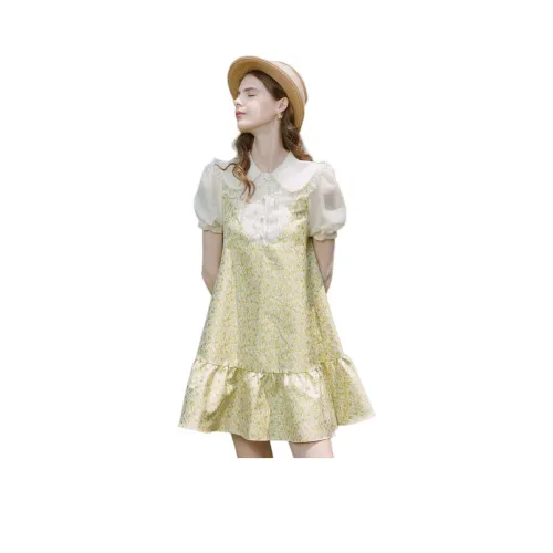 JORYAweekend Короткий рукав Платье Женское Желтое