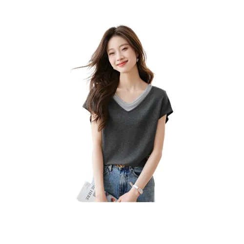 Mo Han Yi Mei T Рубашка Женская Светло-Серый и Темно-Серый