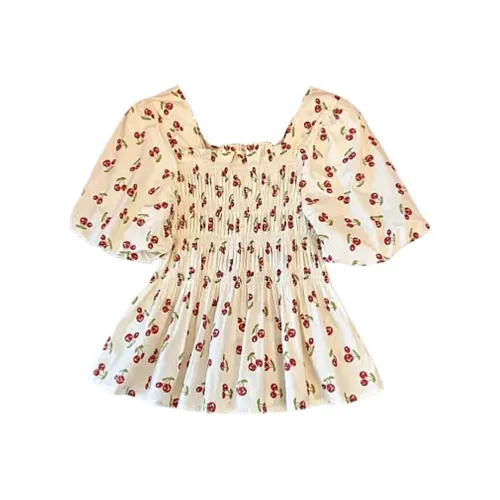 LANMOU Экрю Вишня Женские Рубашки