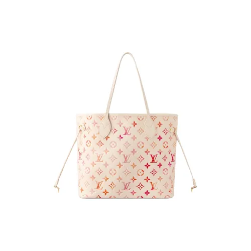 LOUIS VUITTON NEVERFULL Коровья крупнозернистая кожа Тоут Сумка Сумка для покупок Сумка через плечо Сумка среднего размера Женская Бежевая и Розовая