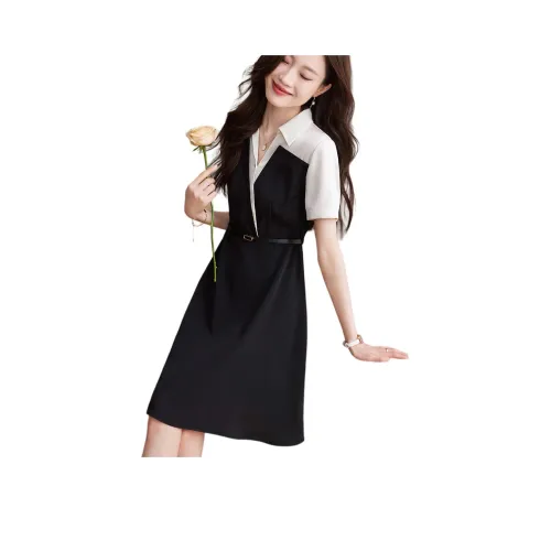 Mo Han Yi Mei Короткий рукав Платье Женское Черное Белое