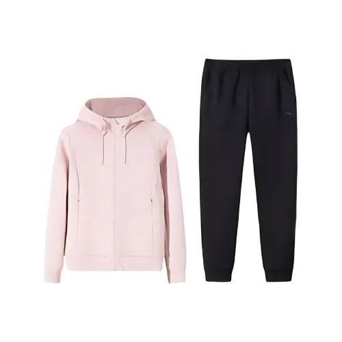 ANTA Sports Life Collection Комплект Телесно-розовый Кардиган + Основные Черные Штаны Женские Повседневные Костюмы