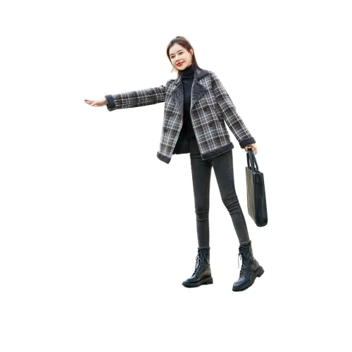 Mo Han Yi Mei Куртка Женская Серый Кофейный Клетка