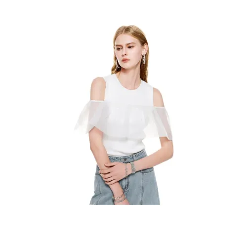 COCOON Monet Garden Премиум Pearl Crystal Акцентированный складной с рюшами Off плечо платье трикотаж Women's Ecru