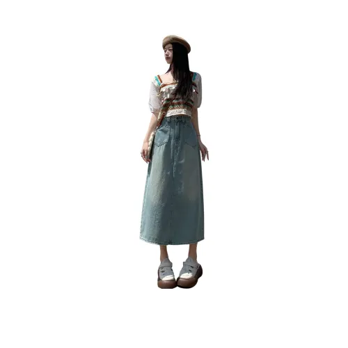 ZAZN Denim Long Skirt Women's Light Blue