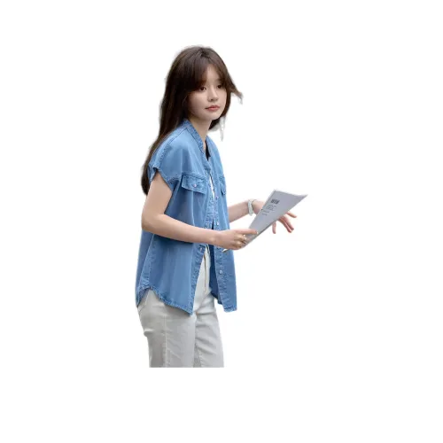 Mo Han Yi Mei Рубашка Женская Джинсовая Синяя