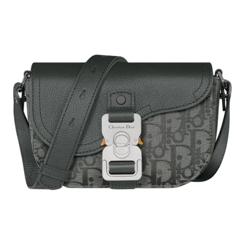 DIOR Седло Хлопок с Коровьей Кожей Курьерская Сумка Сумка через плечо Маленькая Женская Угольно-Серый