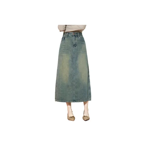 SMEN Denim Long Skirt Women's Denim Blue