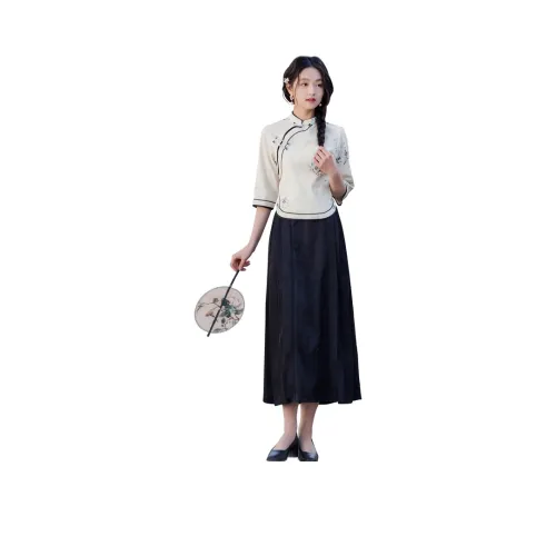 EFCR Белый топ + Черная юбка женские Ханьфу