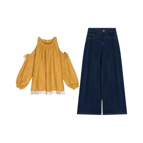 MARIE·COCO Желтый верх + Брюки Женские Повседневные костюмы