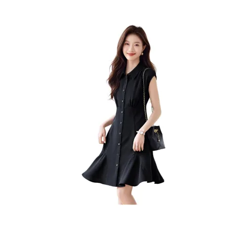 Mo Han Yi Mei Без рукавов Платье Женское Черное