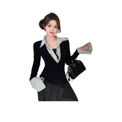 TUSHIFEI Черные Женские Рубашки T