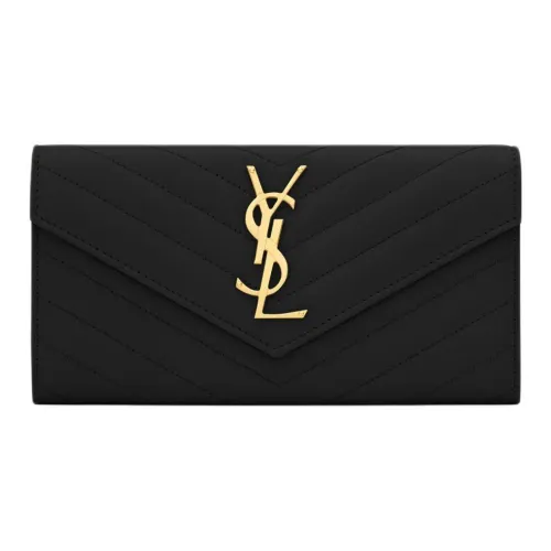 SAINT LAURENT Quilted Кожа Конверт Сумка Кошелек Большой Женские Черный