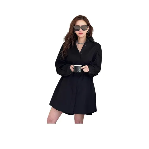 NANING9 Длинное платье с длинным рукавом женское черное