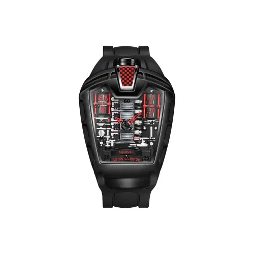 MEXVEL Многоугольник Industrial Меха Стиль Кварцевый механизм Силиконовый ремешок Часы Мужские Черный циферблат