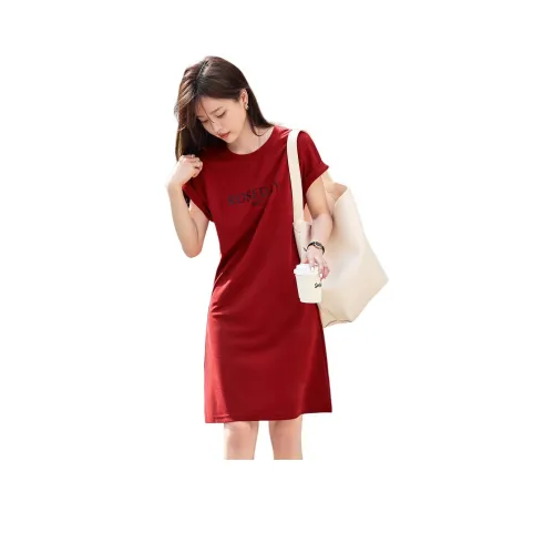 Mo Han Yi Mei Короткий рукав Платье Женское Красное