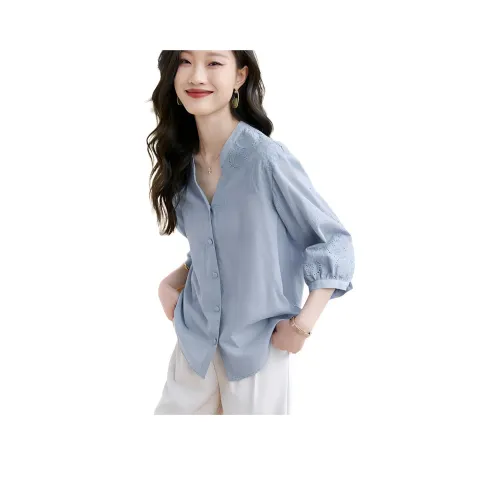 Mo Han Yi Mei Рубашка Женская Светло-Серый Синий