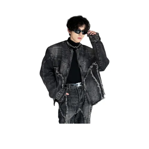 GONGFUSHE Denim Jacket Unisex Black Gray GONGFUSHE Деним Куртка Унисекс Черный Серый