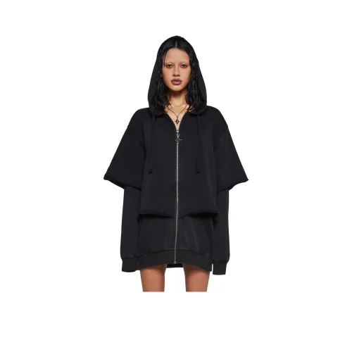 Dolls Kill DARKER WAVS Crossfade Washed Zip Up Hoodie Women's Black