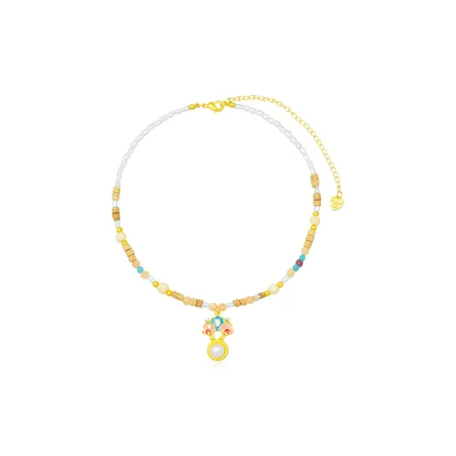 AWE Титановая сталь Жемчужный Новый китайский стиль Многоцветный Бусины Элегантность Цепочка на ключицу Для Женщин Женские