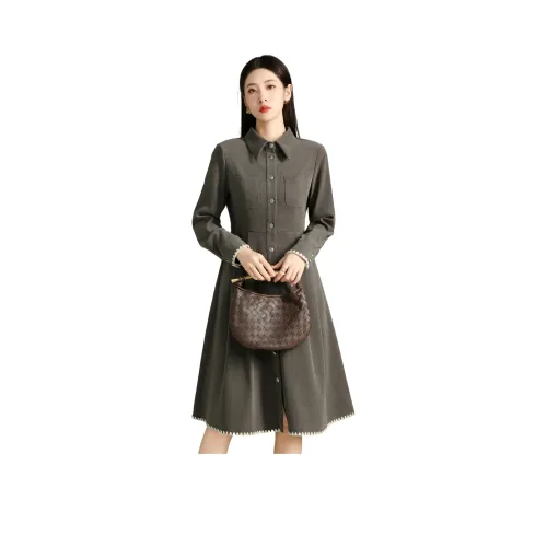 SMEN Длинное платье с длинными рукавами женское серое