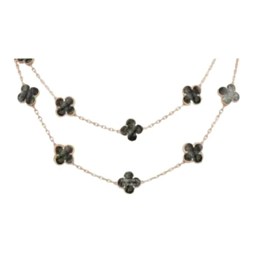 Van Cleef & Arpels Alhambra Four Leaf Lucky Series Серебряное ожерелье SHEEN с обсидианом для женщин