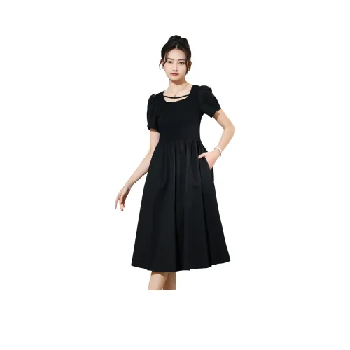 SMEN Короткий рукав Платье Женское Черное