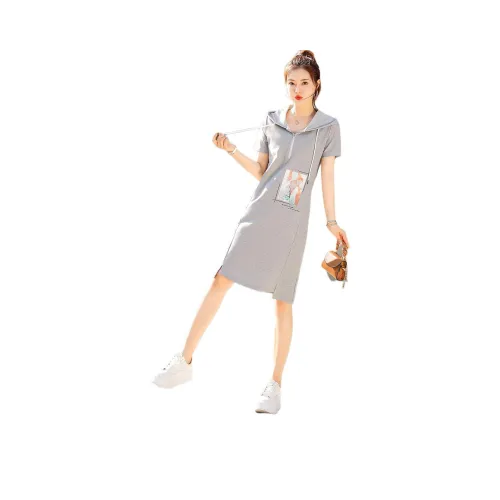 Mo Han Yi Mei Короткий рукав Платье Женское Серое