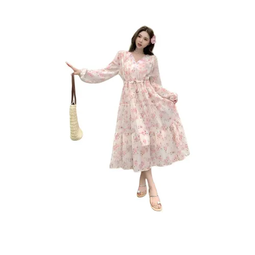 PLANE DRIFT Длинное платье с длинным рукавом женское розовое