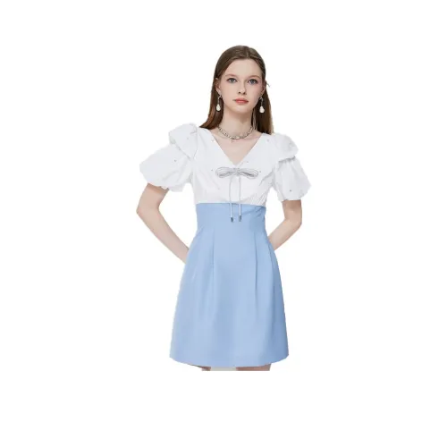 AIVEI Короткое платье с короткими рукавами женское ледяной синий